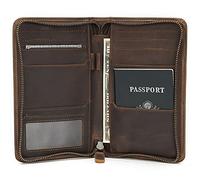 Polare Reisepasshülle aus Vollnarbenleder für Herren, RFID-blockierend, Reisebrieftasche für 4 Reisepässe, Dunkelbraun, Large, Retro