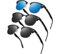 Polarisierte Sonnenbrille Herren Damen Retro Halbrahmen UV400 Schwarz