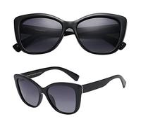 PolarSpex Polarisierte Katzenaugen-Sonnenbrille für Frauen - Übergroße UV400 Celebrity Fashion Sonnenbrille für Strand oder Autofahren, Glänzendes Schwarz, polarisierter Rauchverlauf, Einheitsgröße