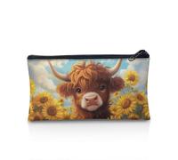 POLERO Federmäppchen für Mädchen, Jungen, Schule, Schreibwaren, Federmäppchen, Reißverschluss, Federmäppchen für Büro, Highland Cow Sonnenblumenfeld, Einheitsgröße, Schulranzen