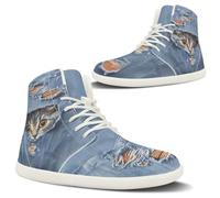 POLERO Frauen Barfußschuhe Hoch Oben Leder Wanderschuhe 3D Print Cat Shoes for Cat Lovers Cute Casual Leather Barefoot Walking Shoes EU39