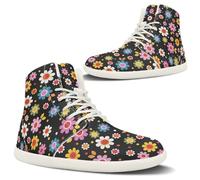 POLERO Frauen Barfußschuhe Hoch Oben Leder Wanderschuhe 70s Retro Floral Shoes Womens Barefoot Shoes Lace Up High Top Casual Sneakers EU39