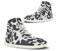 POLERO Frauen Barfußschuhe Hoch Oben Leder Wanderschuhe Abstract Cow Print Barefoot Sneakers High Top Non Slip Walking Shoes EU40