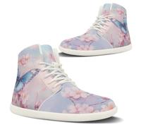 POLERO Frauen Barfußschuhe Hoch Oben Leder Wanderschuhe Cherry Blossom Butterfly Sneakers Barefoot Shoes for Women Casual Aesthetic Lace-Up Shoes EU37