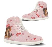 POLERO Frauen Barfußschuhe Hoch Oben Leder Wanderschuhe Love Heart Dachshund Shoes for Sausage Dog Lovers Cute Walking Shoes High Top Barefoot Sneakers EU38