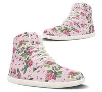 POLERO Frauen Barfußschuhe Hoch Oben Leder Wanderschuhe Rose Shoes Women's High-Top Barefoot Shoes Lace-Up Walking Casual Shoes EU38