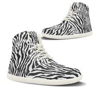 POLERO Frauen Barfußschuhe Hoch Oben Leder Wanderschuhe Zebra Shoes Barefoot Sneakers Casual High Top Lace-Up Walking Shoes EU42