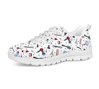 POLERO Herren Damen Laufschuhe Atmungsaktiv Turnschuhe Schnürer Sportschuhe Nurse Sneaker mit Friseurwerkzeuge Print wie Föhn Kamm Haarschneider Haarsprayflasche 43 EU Weiß