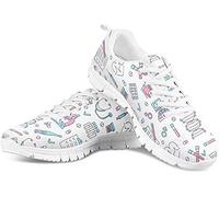 POLERO Herren Damen Laufschuhe Atmungsaktiv Turnschuhe Schnürer Sportschuhe Sneaker mit Cartoon Nurse Stethoskop Krankenakte Thermometer Pille Nadelschlauch Print Weiß 39 EU