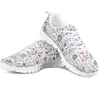 POLERO Herren Damen Laufschuhe Atmungsaktiv Turnschuhe Schnürer Sportschuhe Sneaker mit Cartoon Nurse Print Hellgrau 39 EU