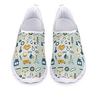 POLERO Krankenschwester drucken Frauen Slip On Schuhe Nurse Shoes Atmungsaktive Laufschuhe aus Mesh Walking Freizeitschuhe Turnschuhe Trainer Größe 39