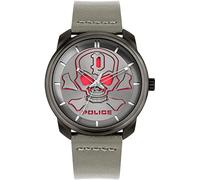 Police Bleder Herren Armbanduhr aus Edelstahl und Leder in der Farbe Grau-Rot, Durchmesser: 44mm, Wasserdichtigkeit: 5Bar, PL15714JS61