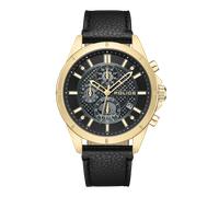 Police Herren Chronograph Uhr Leder Armband Schwarz Gold 42mm Herrenuhr Chronographen
