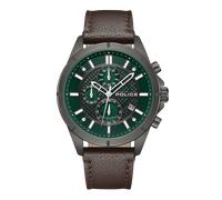 Police Herren Armbanduhr Chronograph Leder Grün Braun 44mm - Analog Quarz Herrenuhr mit Lederarmband - Herrenuhr mit Chronographenfunktion