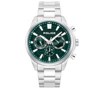 Rangy Herren-Chronograph-Uhr mit grünem Zifferblatt und silberfarbenem Armband -PEWJK0021002, Silber