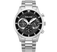 POLICE Driver III 43,5mm Schwarze Herren-Multifunktionsuhr mit Silbernem Armband