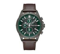 Police Herren Armbanduhr Chronograph Leder Grün Braun 44mm - Analog Quarz Herrenuhr mit Lederarmband - Herrenuhr mit Chronographenfunktion
