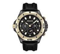 Police Herren Armbanduhr Chronograph Analog Leder Schwarz Gold 44mm - Handgelenk Uhr Herrenuhr - Uhren für Männer