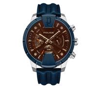 Police Herren Armbanduhr Chronograph Leder Blau Braun Analog Quarz Uhrzeit Datum Herrenuhr - 5 ATM Wasserdicht
