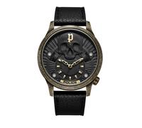 Police Herren Armbanduhr Leder Schwarz/Gold Totenkopf Armbanduhr Chronograph Handgelenk Uhren Uhr Zeitmesser