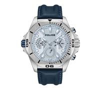 Police Herren Chronograph Uhr Blau/Silber Leder Armbanduhr Herrenuhr Chronographen Herrenarmbanduhr