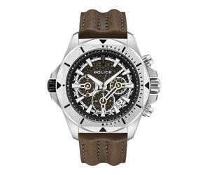 Police Herren Chronograph Uhr Leder Armband Braun Silber 42 mm Herrenuhr Chronographen Herrenuhren