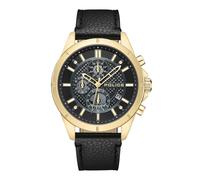 Police Herren Chronograph Uhr Leder Armband Schwarz Gold 42mm Herrenuhr Chronographen