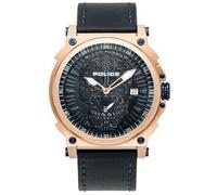 Police Herrenuhr Compass Quarz Gold Edelstahl, Lederarmband, 53 mm, Ziffernblatt Silber, Wasserdichtigkeit 5 bar, PL15728JSR.03