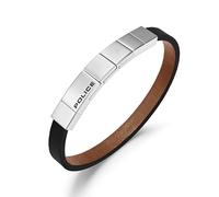 Police Men's Leather Bracelet Black/Brown Stainless Steel Herren Armband Leder Armbänder Herrenarmband