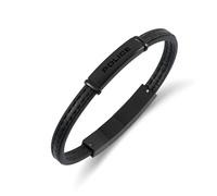 Armband POLICE "Recall", schwarz, Armbänder, Herren, 22cm, Edelstahl Leder, Edelstahl, Leder, Armband (63245207-0) schwarz