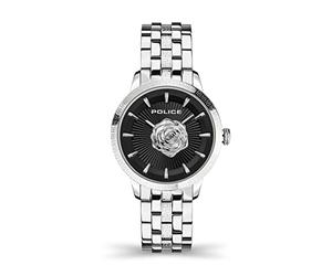 Police Marietas Damen-Armbanduhr Analog Quarz mit Edelstahlarmband, Schwarz/silberfarben, Armband