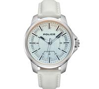 Police Mesor Herren Armbanduhr aus Edelstahl und Leder in der Farbe Silber-Weiß 44mm, Wasserdichtigkeit: 5 Bar, PEWJA0004803