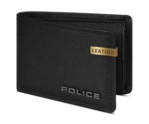 Police Mini-Geldbörse aus Leder | RFID-Schutz & 4 Kreditkartenfächer | Herren-Geldbeutel Querformat | Maße 10,5 x 2 x 7,5 cm (schwarz)
