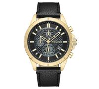Police Herren Chronograph Uhr Leder Armband Schwarz Gold 42mm Herrenuhr Chronographen