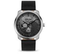 Police Bleder Herren Armbanduhr aus Edelstahl und Leder in der Farbe Grau-Rot, Durchmesser: 44mm, Wasserdichtigkeit: 5Bar, PL15714JS61