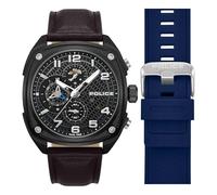 Police Portland 42 mm Herren Multifunktions-Zifferblatt mit braun/blauem Leder