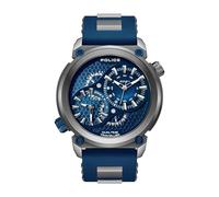 Police Herrenuhr Boa PEWGM0071803 Dualtimer Quarz Silikonband Gunmetal/Blau