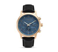 Police Herren Chronograph Uhr Leder Armband Blau Gold 42mm - Herrenuhr Chronograph Analog Quarz
