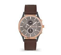 POLICE Vault Herren-Chronograph-Uhr mit grauem Zifferblatt und braunem Lederarmband, 44 mm Edelstahlgehäuse in Markenuhrenbox PEWJC2194241-2 Jahre Garantie, Einheitsgröße, Armband