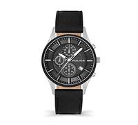 POLICE Vault Herren-Chronograph-Uhr mit schwarzem Zifferblatt und schwarzem Lederarmband, 44 mm Edelstahlgehäuse in Marken-Uhrenbox PEWJC2194240-2 Jahre Garantie