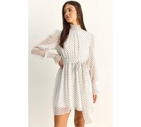 Polka-Dot-Halb-Turtleneck-Minikleid mit Gürtel M