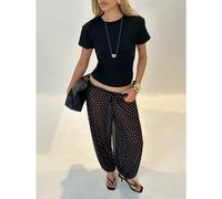Polka Dot Mesh Ballon Bein Palazzo Hose mit elastischem Bund, Sommer High Rise weite Bein fließende lässige Hose