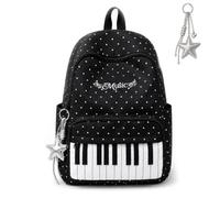 Polka Dot Piano Backpack, Nylon Daypack for Women, Work and Travel (Black) | Whimsical black and white design with roomy pockets, adjustable straps and space for most 14-inch laptops