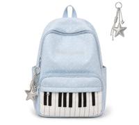 Polka Dot Piano Backpack, Nylon Daypack for Women, Work and Travel (Blue) | Whimsical black and white design with roomy pockets, adjustable straps and space for most 14-inch laptops