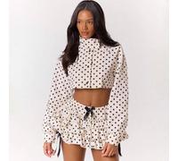 Polka Punkt Trichter Kragen Knopf Jacke nur für Dates, Frühling Sommer Urlaub, süß, lässig, mädchenhaft