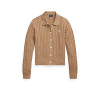 Polo-Baumwollstrickjacke mit Zopfmuster M Tan