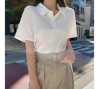 Polo-Kragen geripptes Strick-Top, Business Lässig Damen Preppy Oberteil