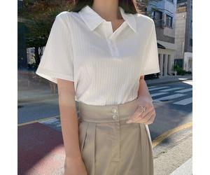 Polo-Kragen geripptes Strick-Top, Business Lässig Damen Preppy Oberteil