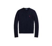 Baumwoll-Rundhalspullover mit Zopfmuster S Blue