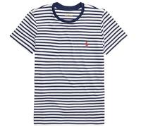 Polo Ralph Lauren Damen-T-Shirt aus Jersey mit Rundhalsausschnitt, Marineblau/Weiß gestreift, Klein